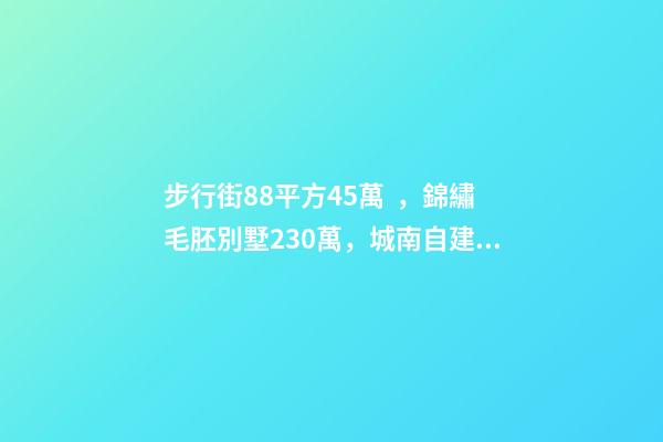 步行街88平方45萬，錦繡毛胚別墅230萬，城南自建房273平帶院165萬